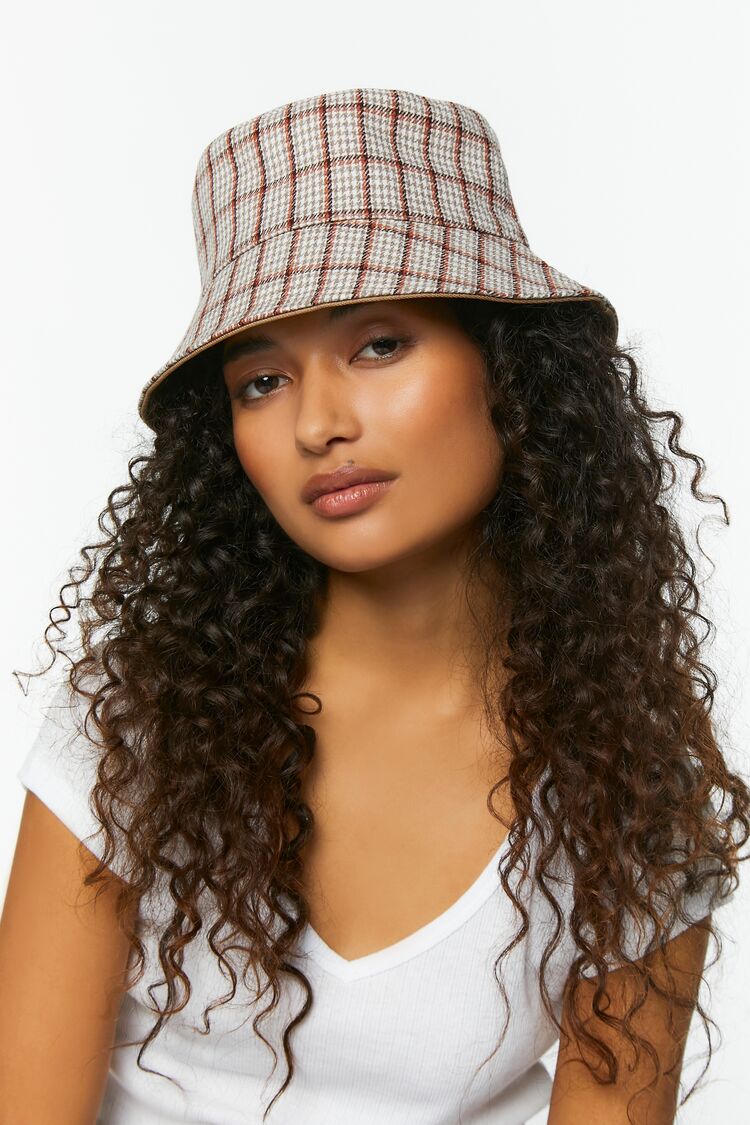 Forever 21 Women's Plaid Bucket Hat Tan/Multi