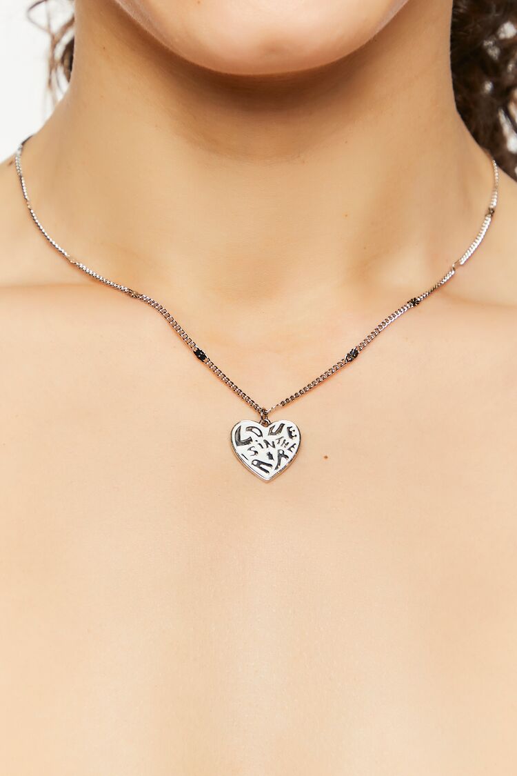 Forever 21 Women's Love Is In The Air Heart Pendant Necklace Silver