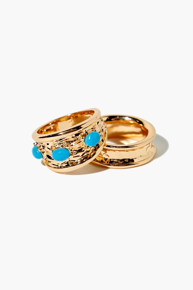 Forever 21 Women's Faux Stone Concave Ring Set Gold/Blue