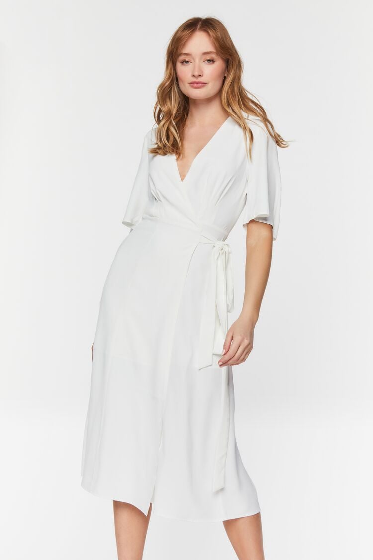 Forever 21 Women's Crepe Midi Wrap Spring/Summer Dress White