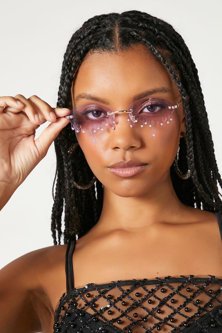 Forever 21 Women's Rimless Drip Lens Sunglasses Gold/Lavender