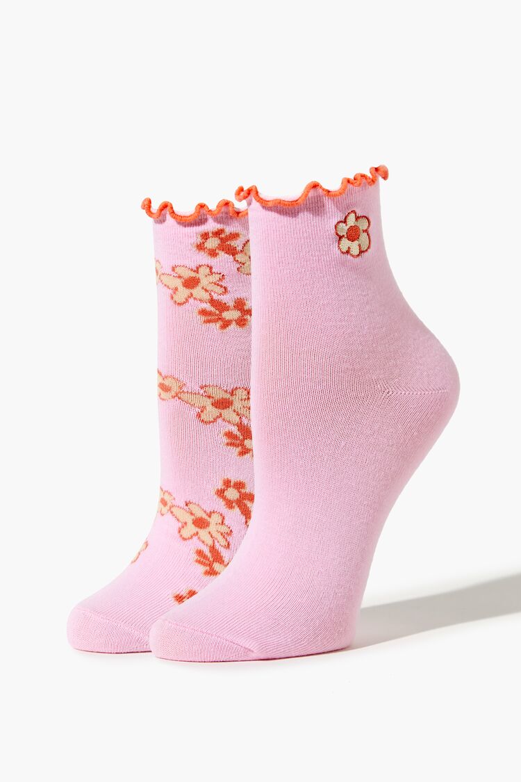 Forever 21 Women's Floral Print Crew Sock Set Pink/Multi