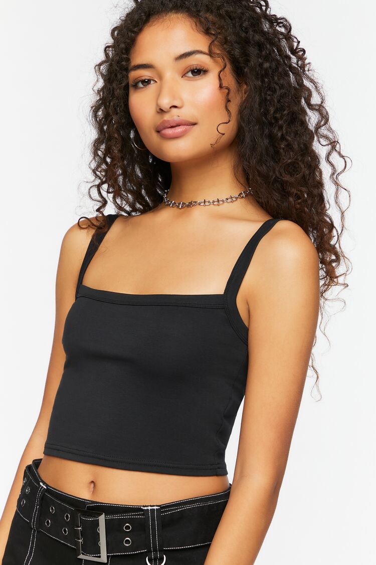 Forever 21 Women's Straight-Neck Cropped Cami Black