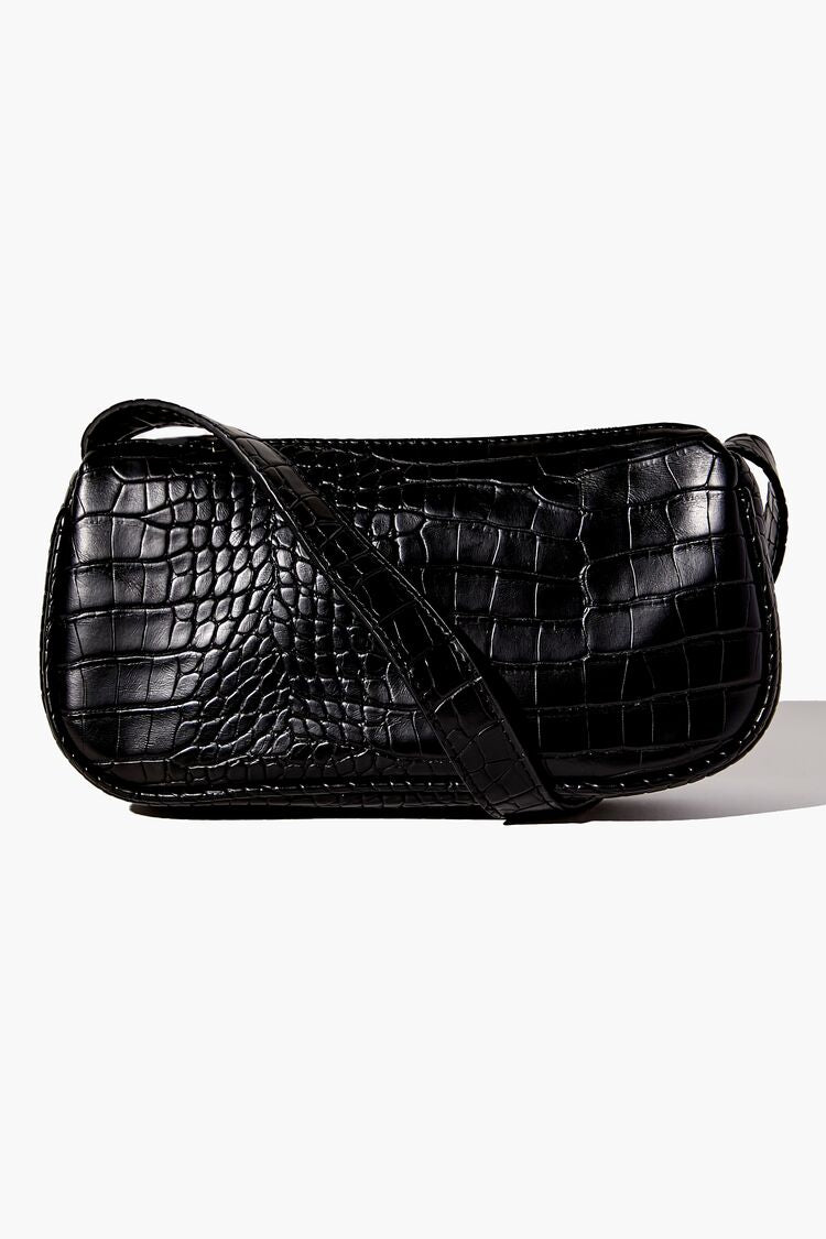 Forever 21 Women's Faux Croc Baguette Bag Black