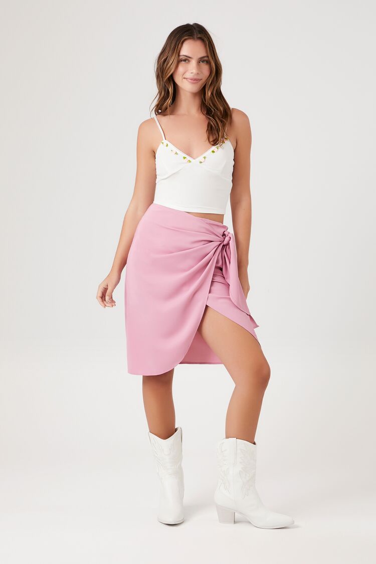 Forever 21 Women's Wrap Tulip-Hem Tie Skirt Light Pink