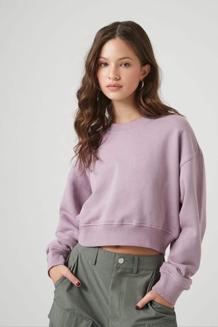 Forever 21 Women's French Terry Crew Pullover Purple