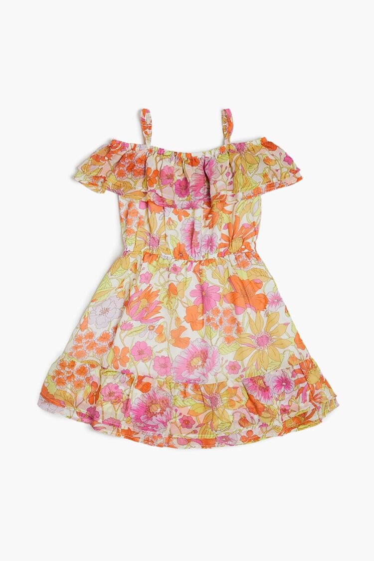 Forever 21 Girls Floral Print Off-the-Shoulder Dress (Kids) Pink/Multi