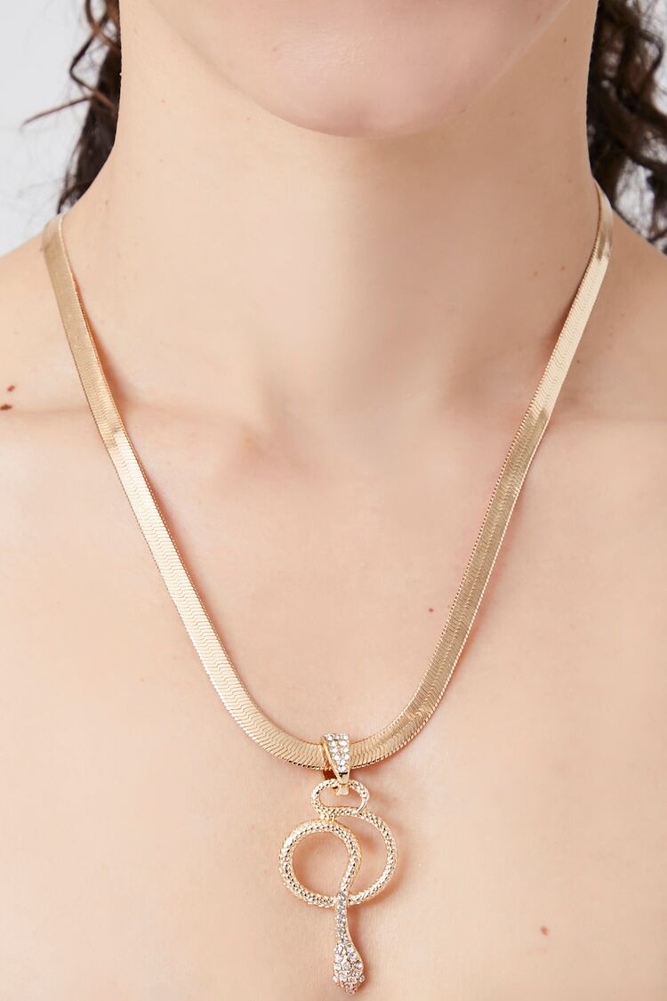Forever 21 Women's Rhinestone Snake Pendant Necklace Gold