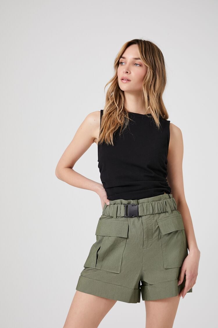 Forever 21 Women's Belted Paperbag Cargo Shorts Cypress