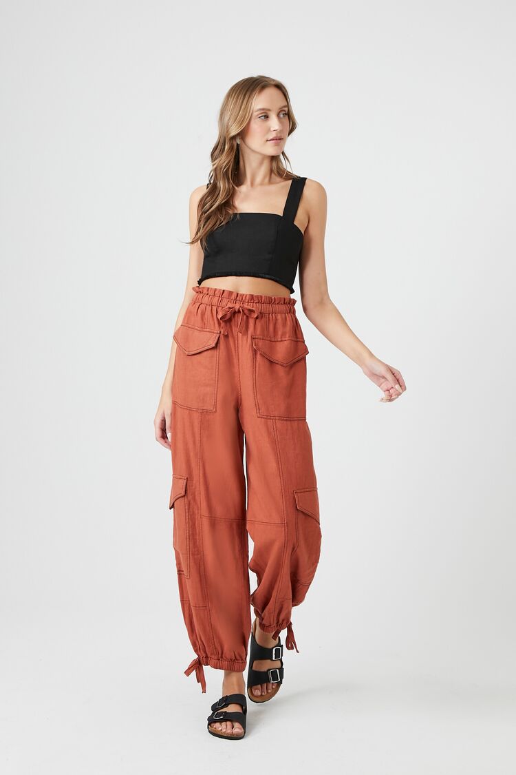 Forever 21 Women's Contrast-Stitch Cargo Pants Rust