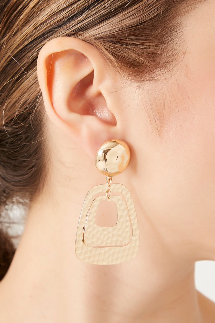 Forever 21 Women's Hammered Geo Drop Earrings Gold