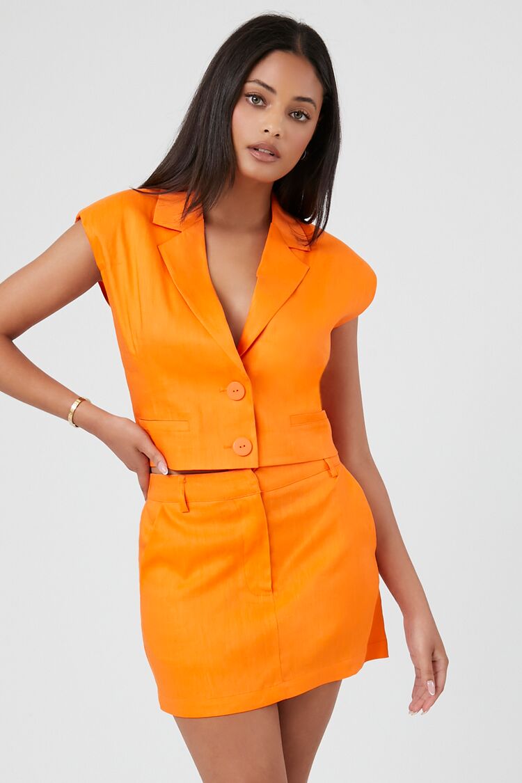 Forever 21 Women's Linen-Blend Straight Mini Skirt Orange