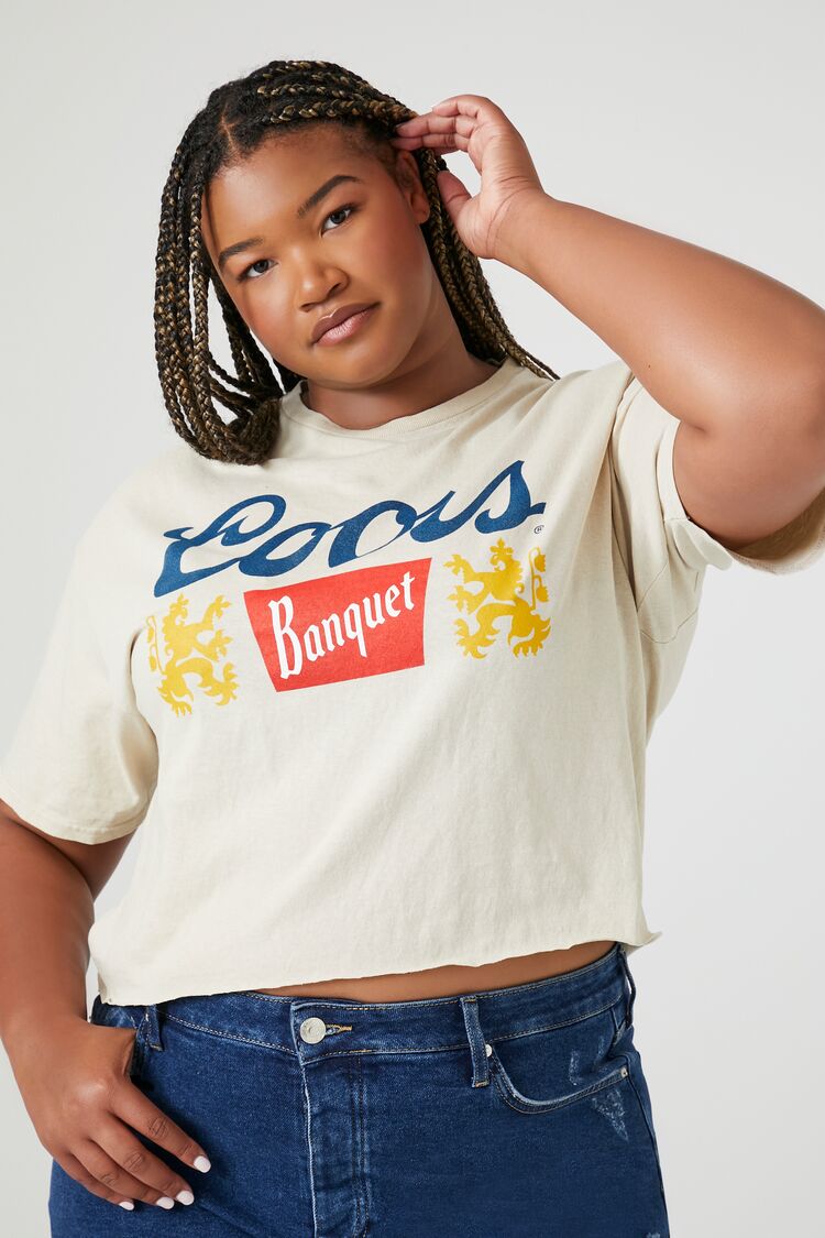 Forever 21 Plus Women's Coors Banquet Graphic T-Shirt Tan/Multi