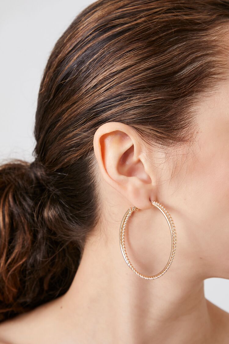Forever 21 Women's Dual Chain Hoop Earrings Gold