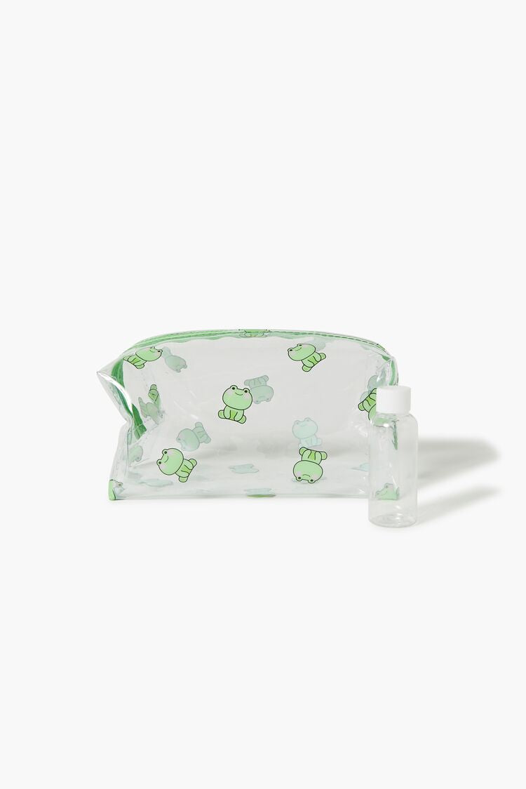 Forever 21 Women's Clear Frog Print Makeup Bag Clear/Green