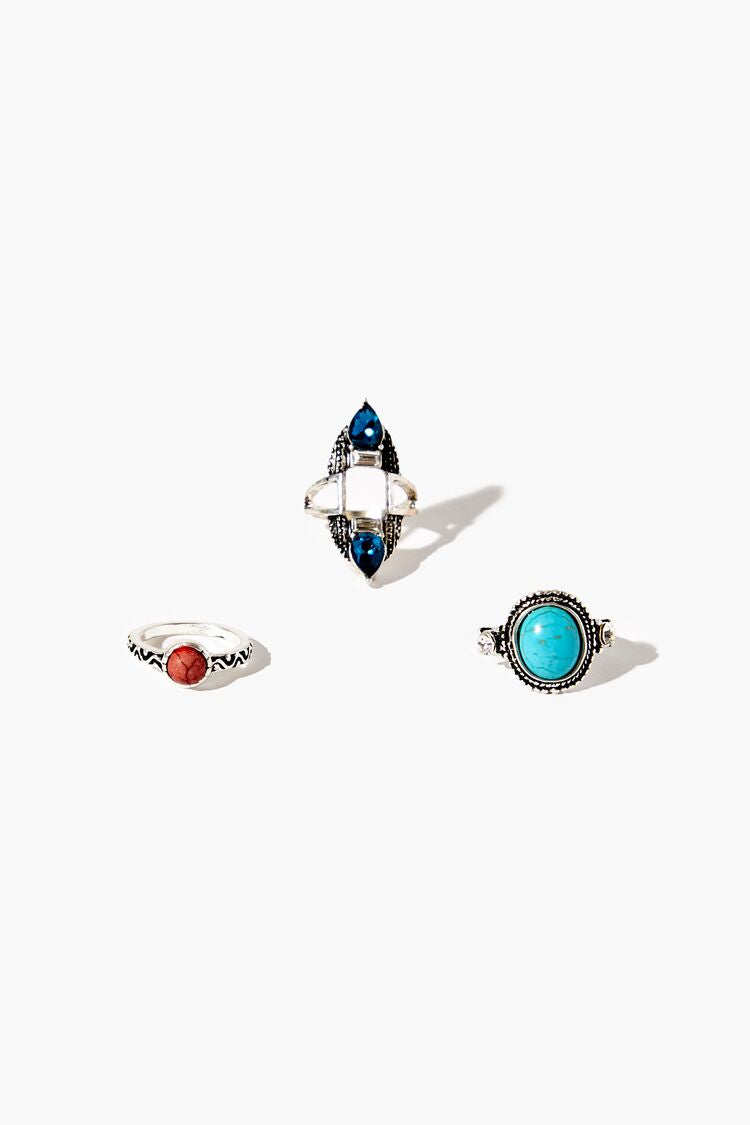 Forever 21 Women's Faux Stone Ring Set Silver/Blue
