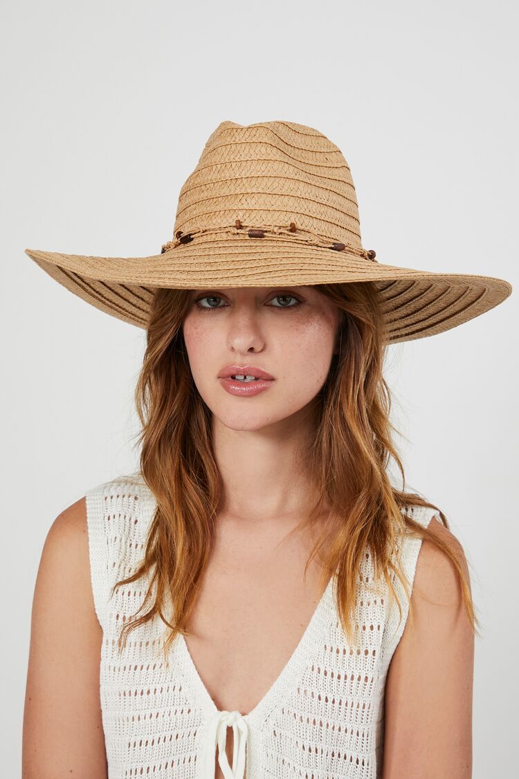 Forever 21 Women's Beaded-Trim Straw Panama Hat Natural/Brown