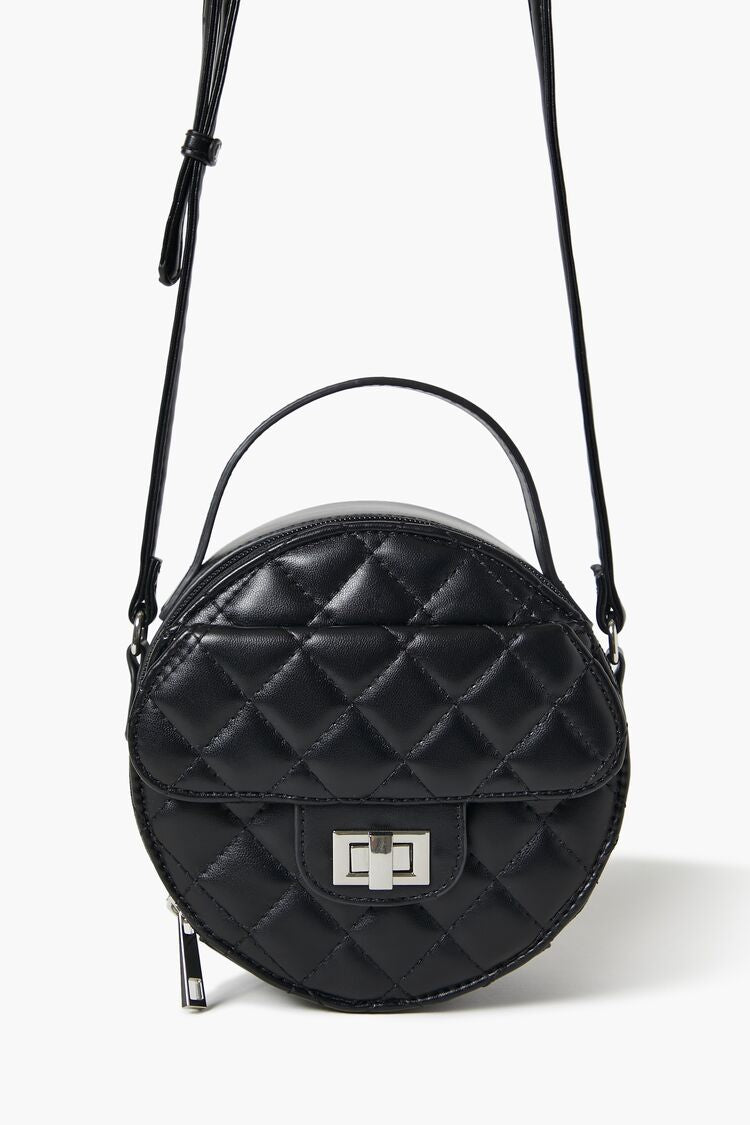 Forever 21 Women's Quilted Round Crossbody Bag Black