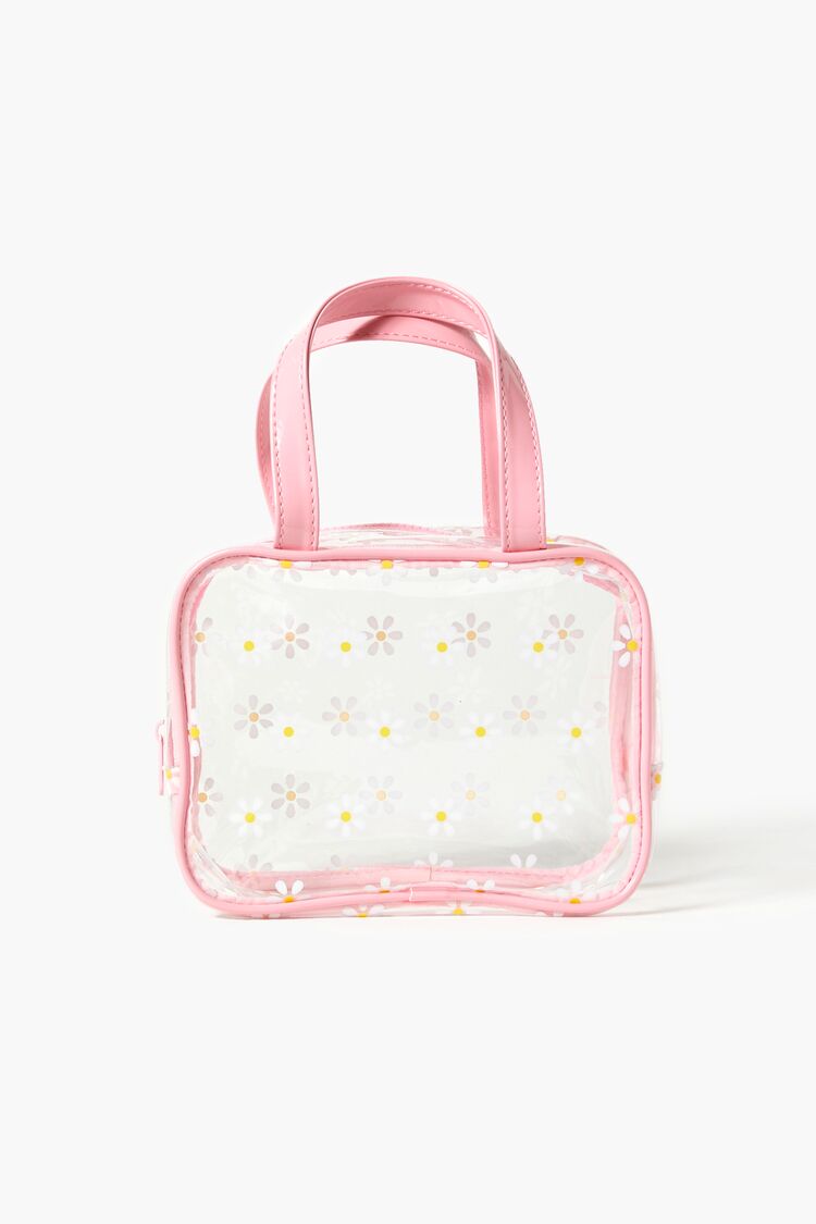Forever 21 Women's Clear Flower Print Makeup Bag Clear/Pink