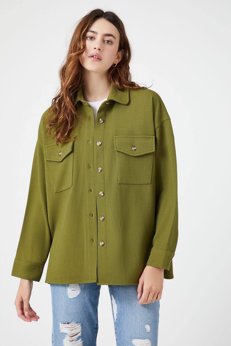 Forever 21 Women's Drop-Sleeve Shacket Olive