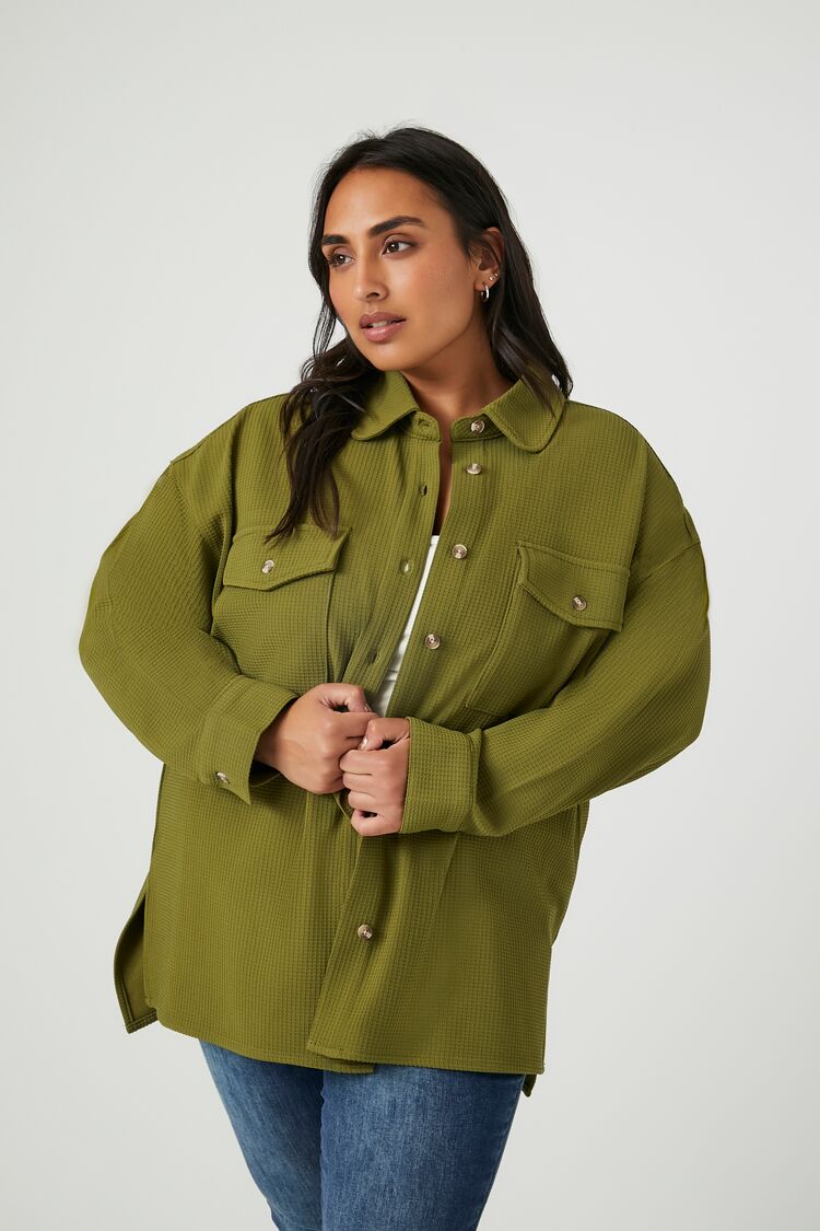 Forever 21 Plus Women's Drop-Sleeve Shacket Olive