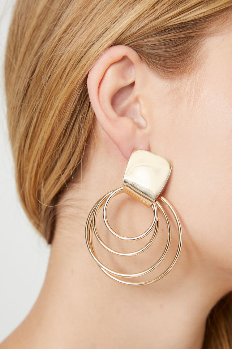 Forever 21 Women's Layered Hoop Drop Earrings Gold