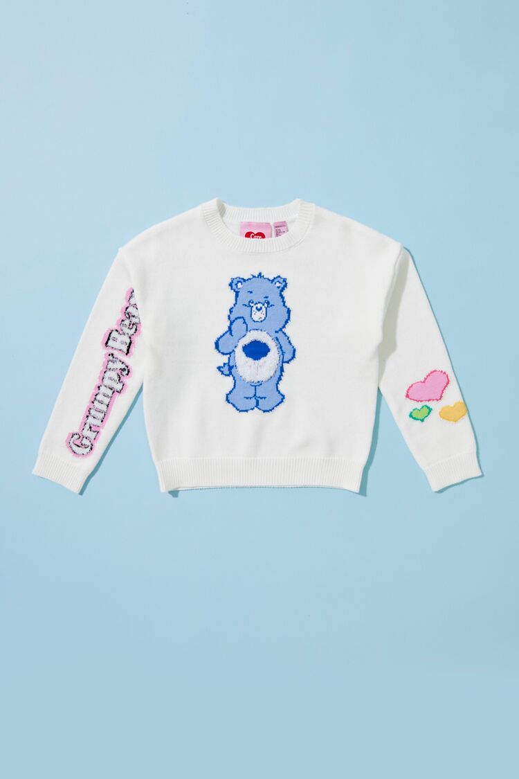 Forever 21 Knit Girls Grumpy Bear Sweater (Kids) White/Multi