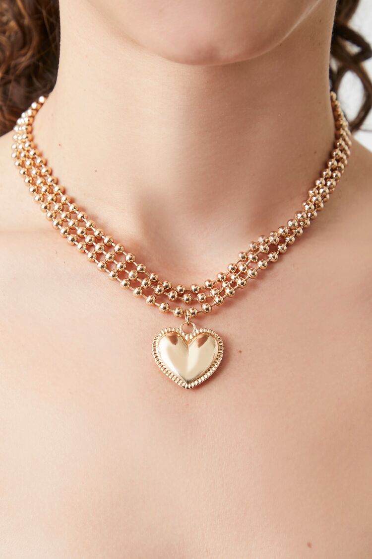 Forever 21 Women's Heart Ball Chain Necklace Set Gold
