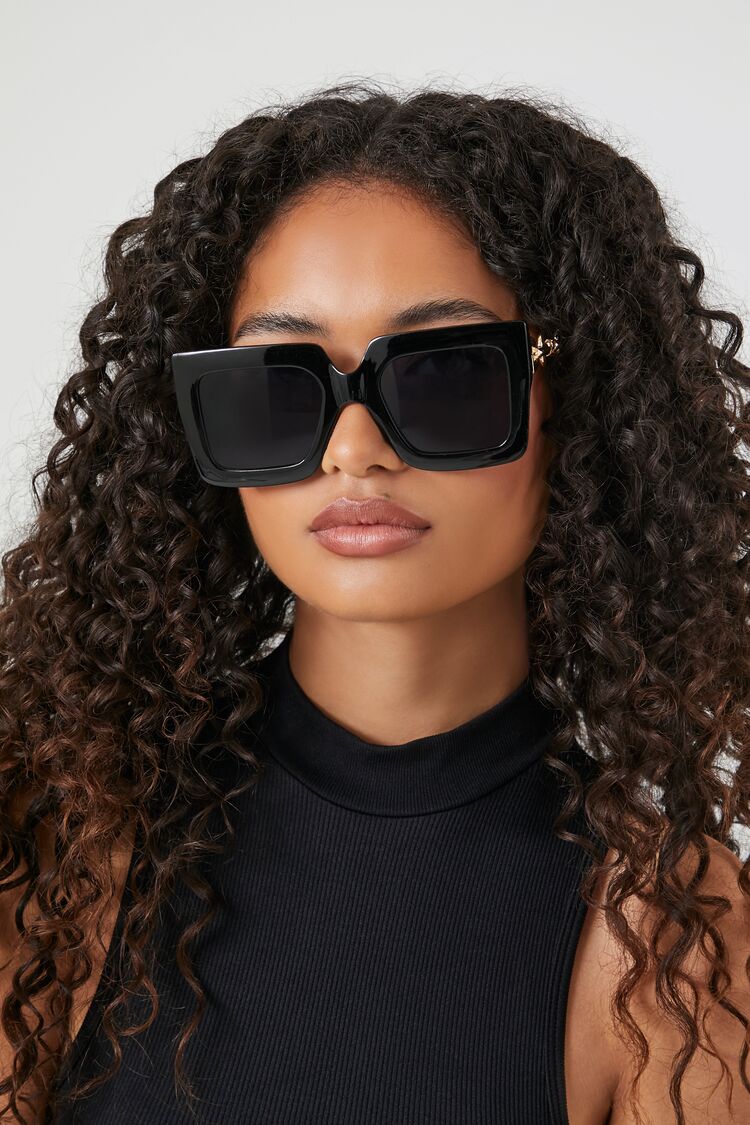 Forever 21 Women's Square Frame Sunglasses Gold/Black