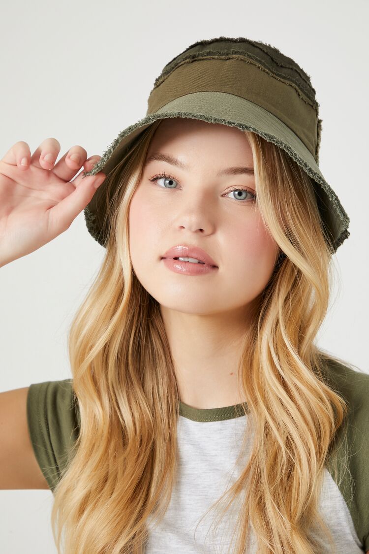 Forever 21 Women's Reworked Colorblock Bucket Hat Olive/Green