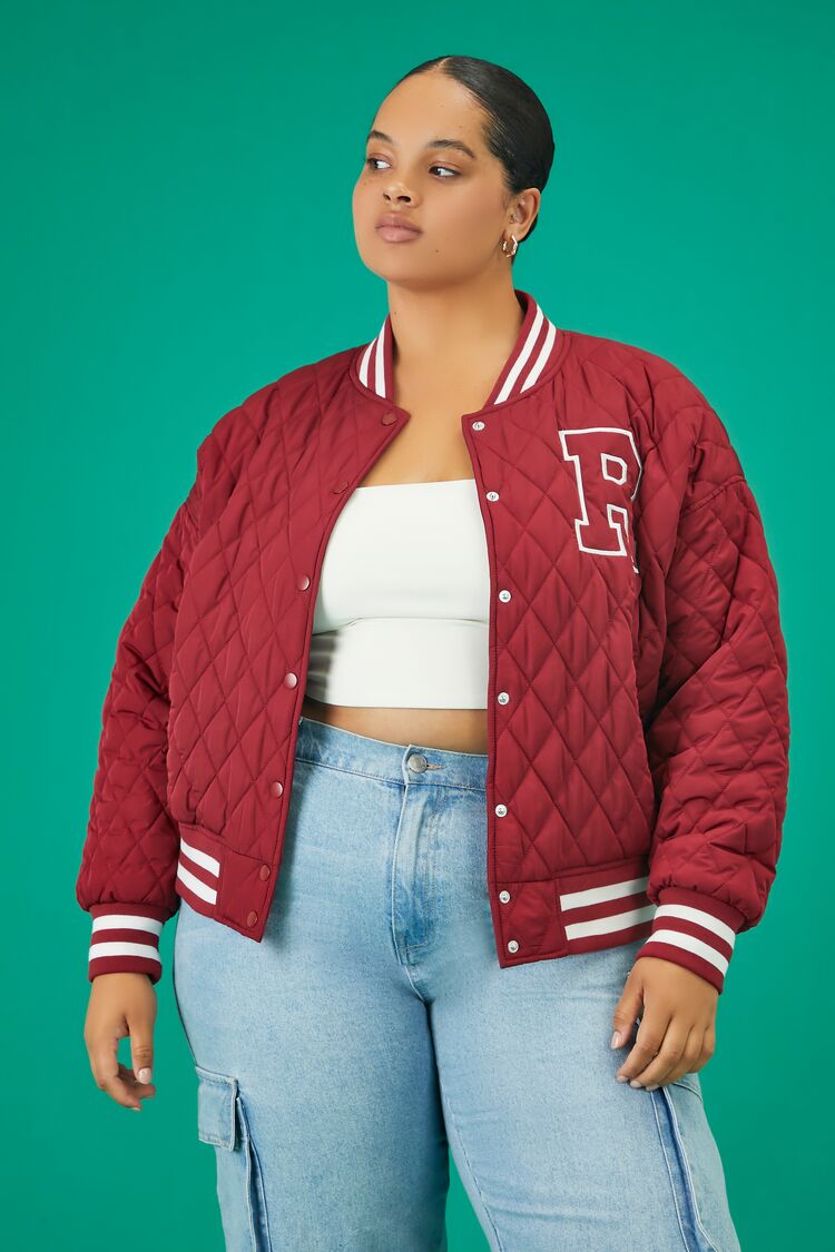 Forever 21 Plus Women's Quilted Reebok Jacket Burgundy/Multi