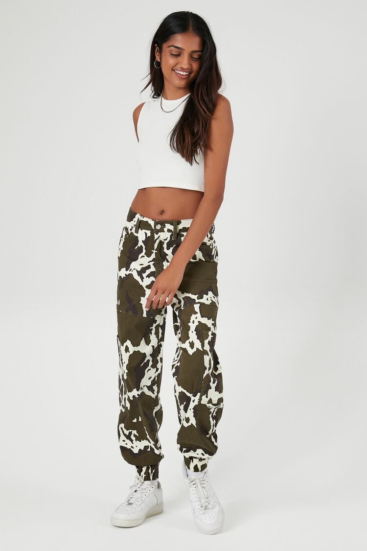 Forever 21 Women's Cow Print Joggers Brown/White