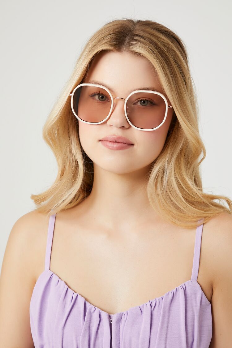Forever 21 Women's Tinted Round Sunglasses Cream/Brown