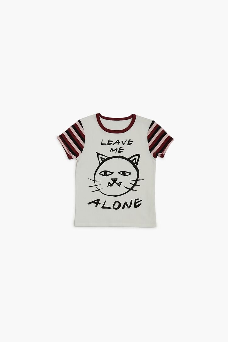 Forever 21 Girls Leave Me Alone Graphic T-Shirt (Kids) White/Multi