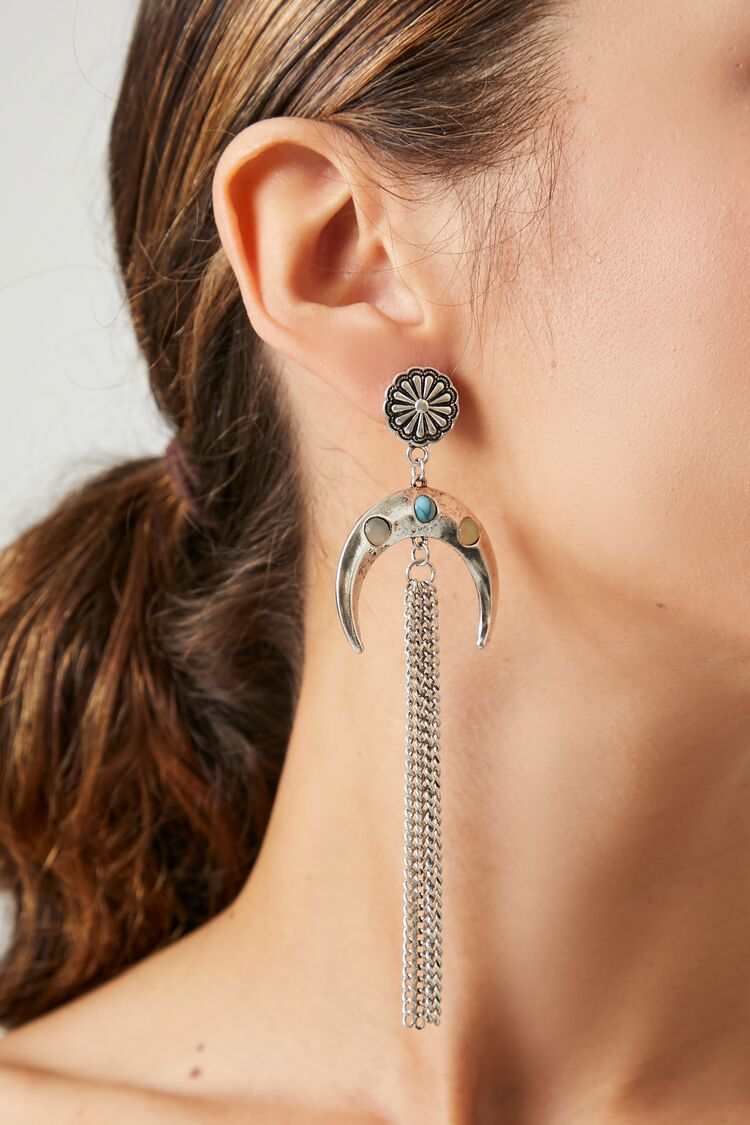 Forever 21 Women's Crescent Fringe Duster Earrings Silver