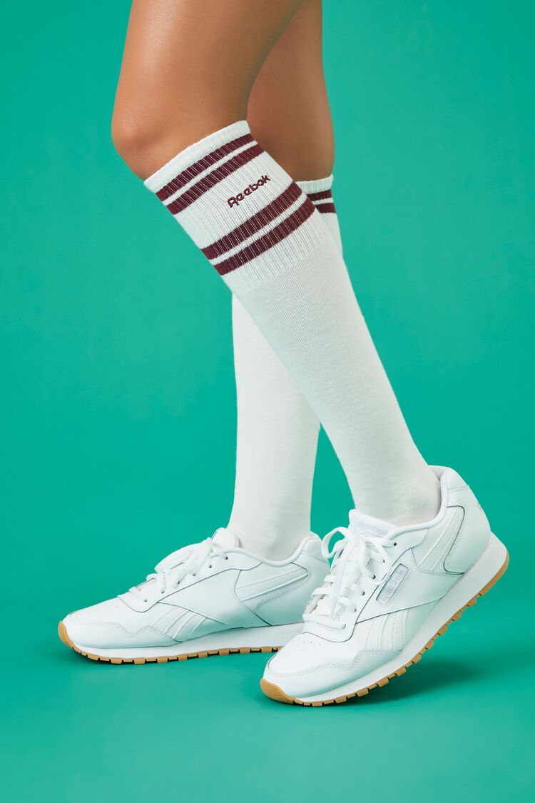 Forever 21 Women's Reebok Knee-High Socks White/Burgundy