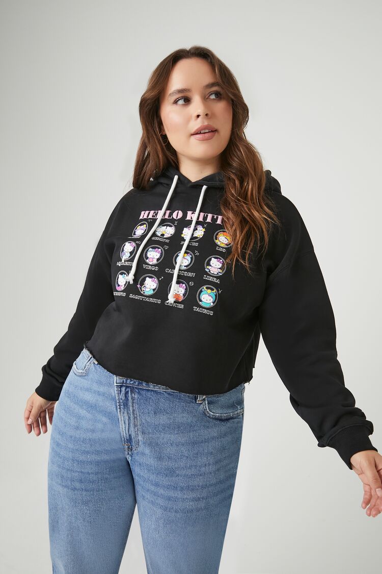 Forever 21 Plus Women's Hello Kitty Astrology Hoodie Sweatshirt Black/Multi