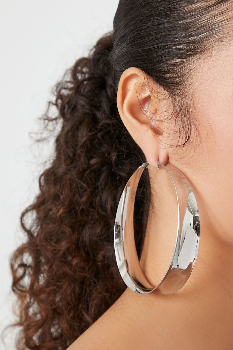 Forever 21 Women's Oversized Hoop Earrings Silver