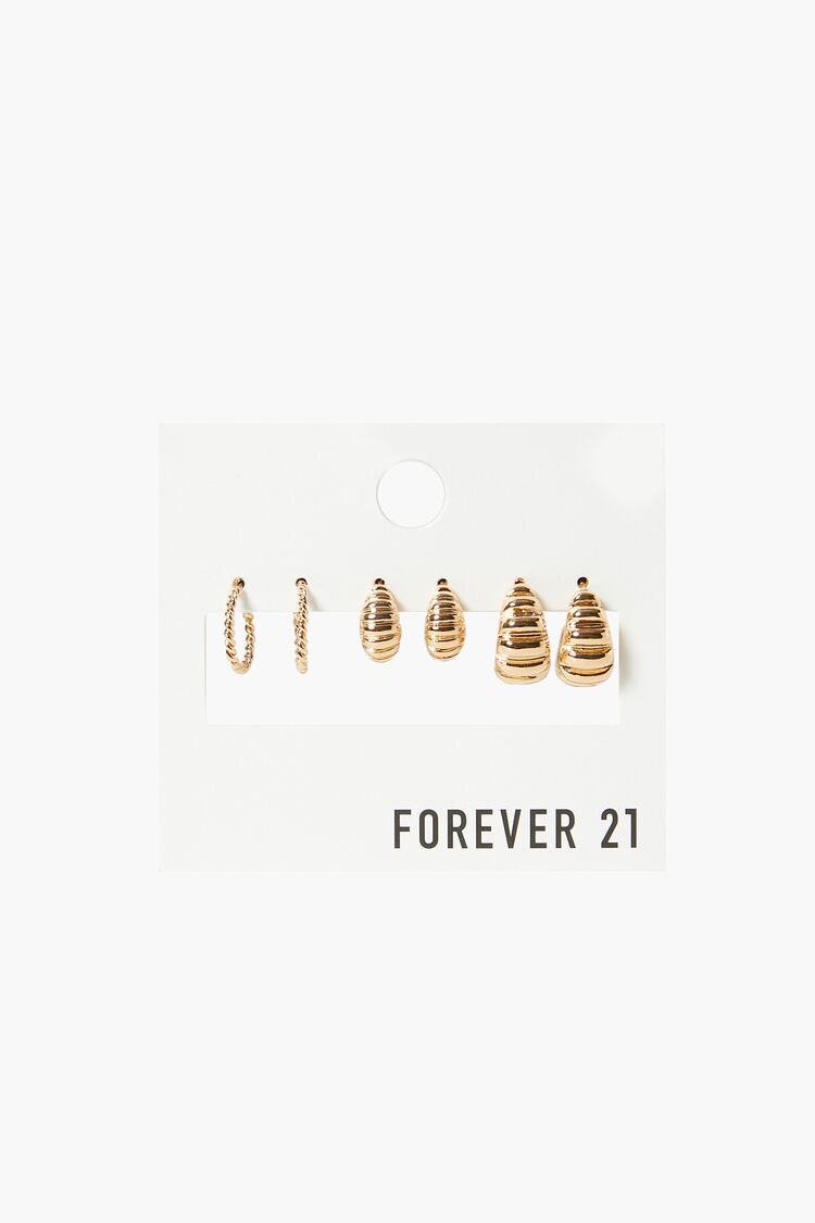 Forever 21 Women's Etched Hoop Earring Set Gold
