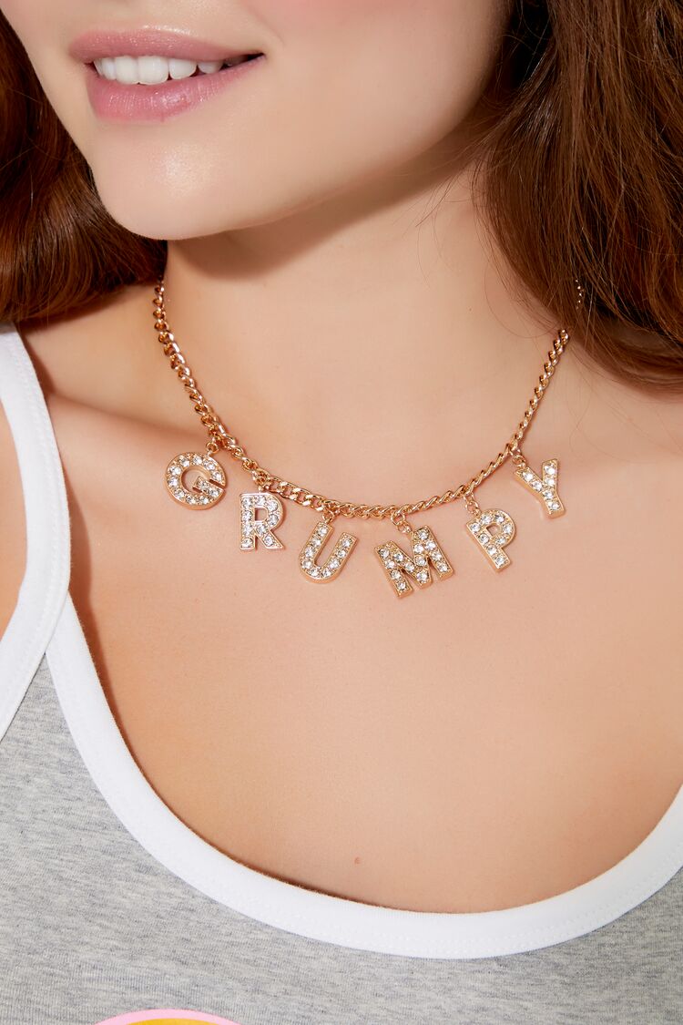 Forever 21 Women's Care Bears Grumpy Chain Necklace Gold