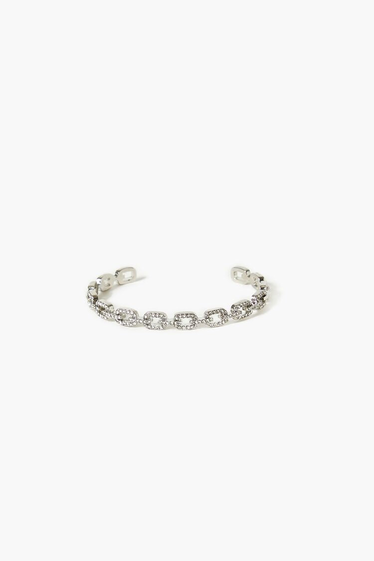Forever 21 Women's Rhinestone Chain Cuff Bracelet Silver/Clear