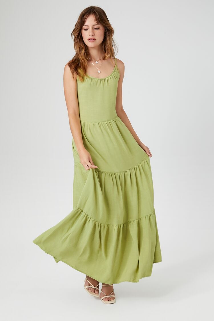 Forever 21 Women's Tiered Cami Maxi Long Spring/Summer Dress Sage