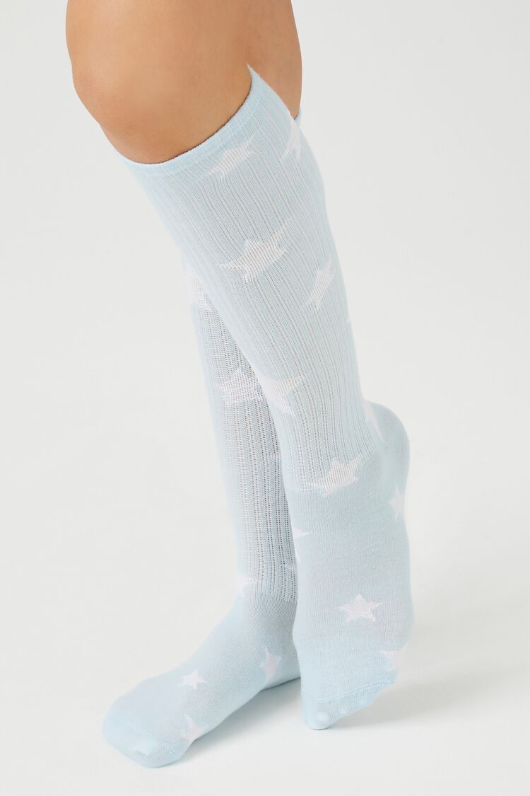 Forever 21 Women's Star Print Knee-High Socks Blue/Multi