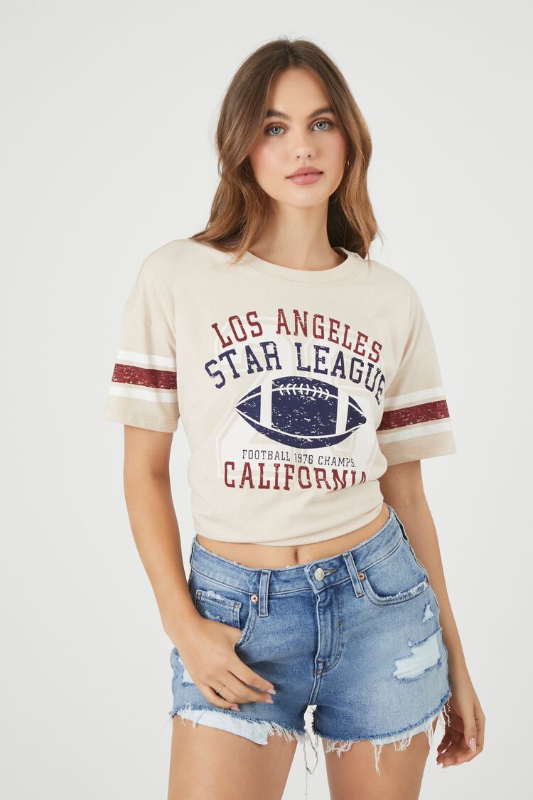 Forever 21 Women's Oversized Los Angeles Football T-Shirt Tan/Multi