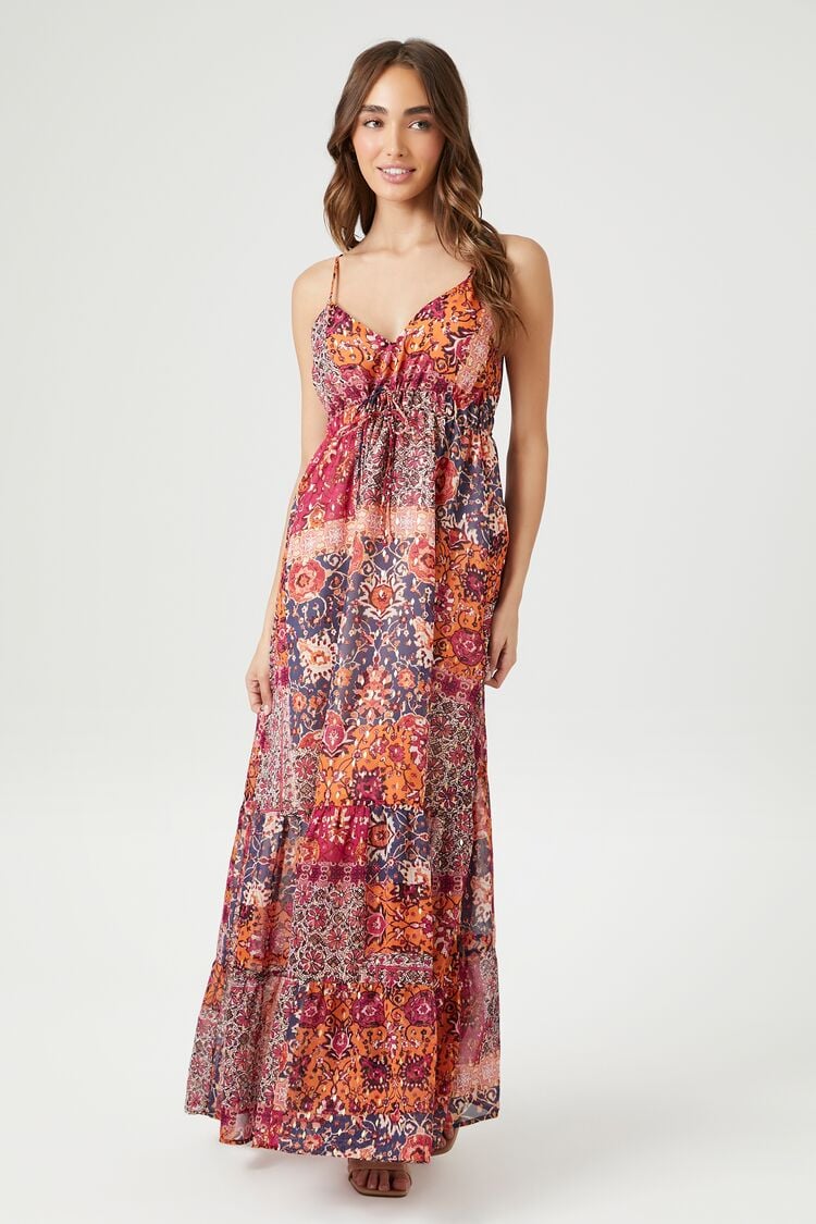 Forever 21 Women's Ornate Floral Print Cami Maxi Long Spring/Summer Dress Blue/Multi