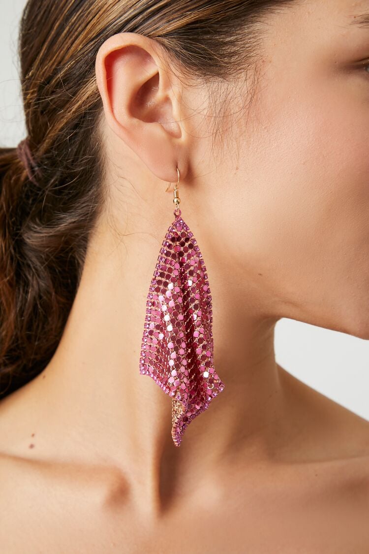 Forever 21 Women's Chainmail Drop Earrings Pink