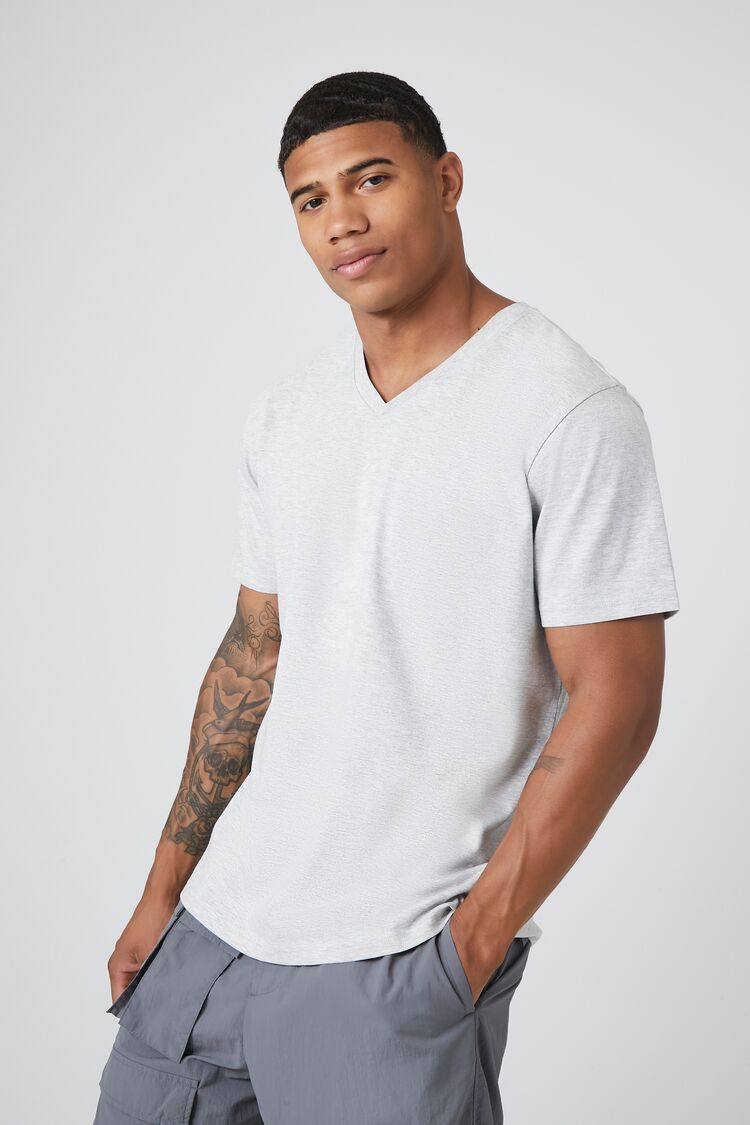 Forever 21 Men's Organically Grown Cotton V-Neck T-Shirt Heather Grey