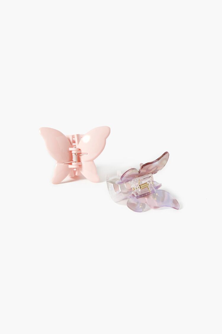 Forever 21 Women's Marble Butterfly Hair Claw Clip Set Pink/Multi