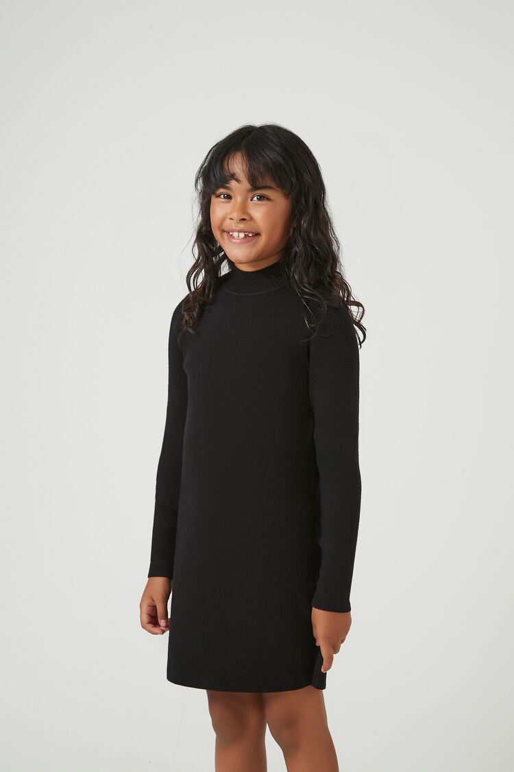 Forever 21 Knit Girls Long-Sleeve Sweater Winter Dress (Kids) Black