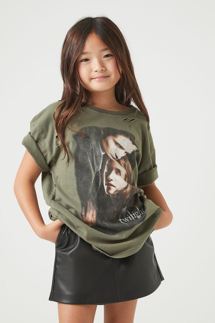 Forever 21 Girls Distressed Twilight T-Shirt (Kids) Olive/Multi